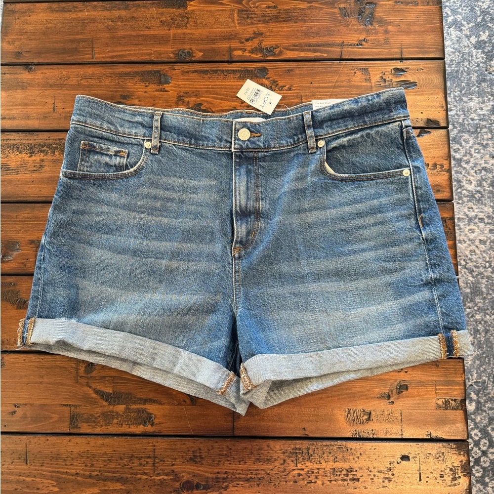 LOFT Mid Rise Denim Roll Shorts in Medium Wash